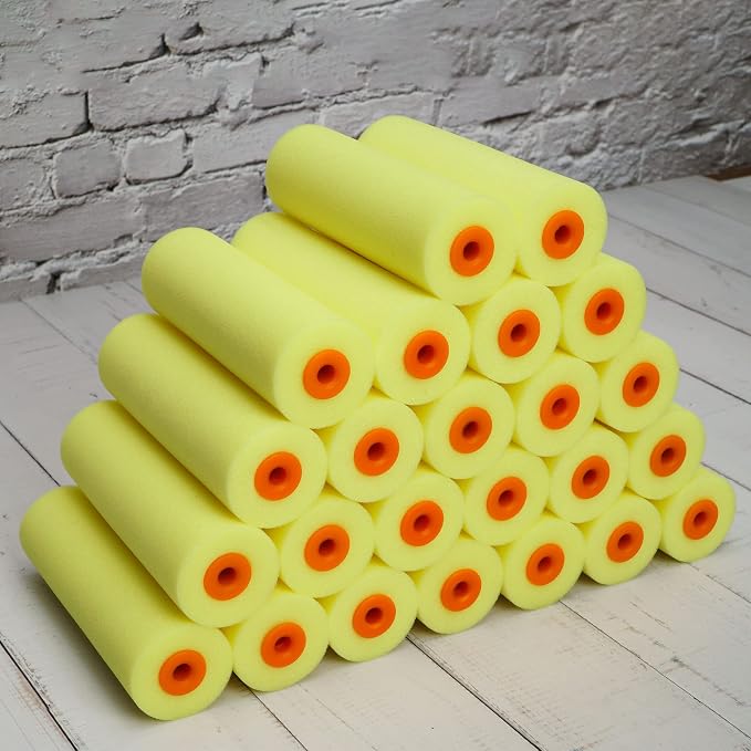 Voomey 4 Inch Foam Paint Roller, High Density Flat Head Foam 24 ack | Mini Paint Roller, Home Painting Supplies, Paint Edger Tool for Walls, Suitable for Kitchen Cabinets, Doors, Tables, Etc