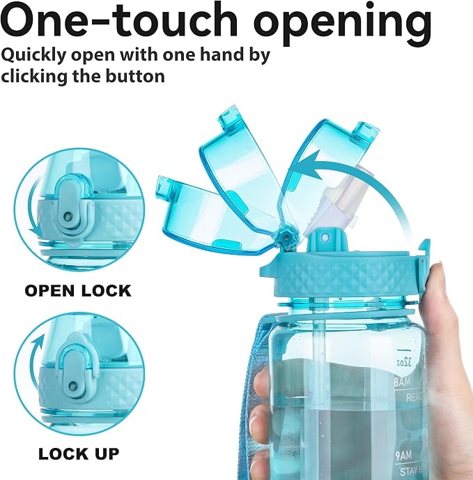 GOPPUS Clear Water Bottle With Straw 32oz Clear Sports Water Bottles Motivational with Time Marker Tritan BPA Free Clea Plastic Water Bottle Wide Mouth for Gym Travel Home School Office