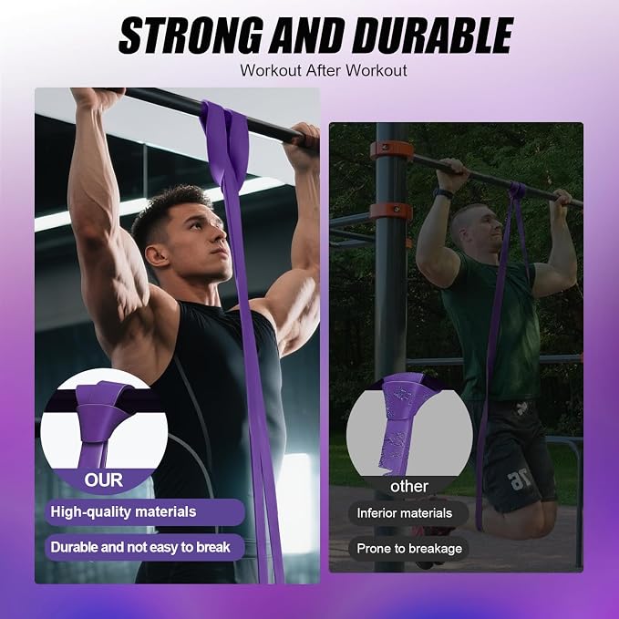 WHATAFIT Resistance Bands, Pull Up Assist Bands with Handles, Door Anchor | Natural Latex Rubber, Progressive Tension, Exercise Loop for Full-Body Fitness, Portable Gym Bag, Warm-Up & Stretch