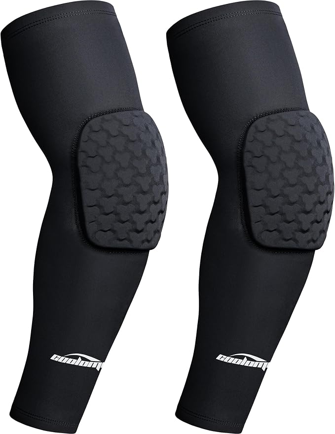 COOLOMG Padded Arm Sleeves Compression Elbow Pads for Volleyball Basketball Football Youth Kids Adult
