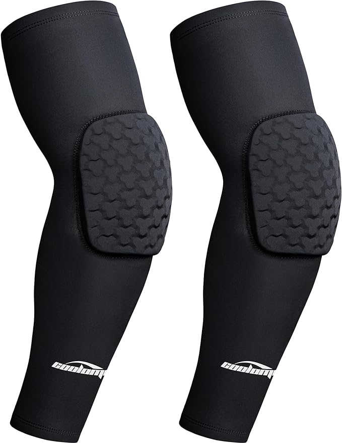 COOLOMG Padded Arm Sleeves Compression Elbow Pads for Volleyball Basketball Football Youth Kids Adult