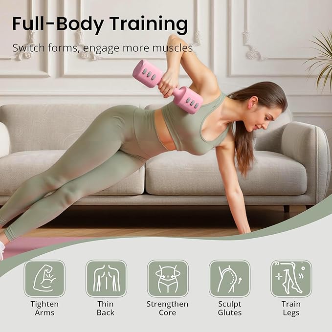 2-in-1 Adjustable Dumbbell Set for Women - 4 Levels (2.2lbs to 12.1lbs) - Home Gym Weights for Women at Home - Fitness Dumbbells