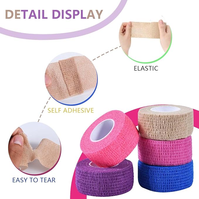 KISEER 15 Pack 1 Inch x 5 Yards Colorful Self Adhesive Bandage Breathable Cohesive Bandage Wrap Rolls Elastic Self-Adherent Tape for Stretch Athletic, Sports, Wrist, Ankle