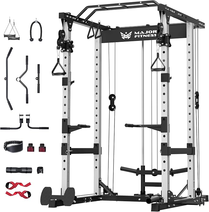 MAJOR FITNESS Drone1 Power Cage, All-in-One Home Gym with Cable Crossover, LAT Pulldown, Squat Rack & Landmine Attachment, Heavy-Duty Strength Training System for Home Gym