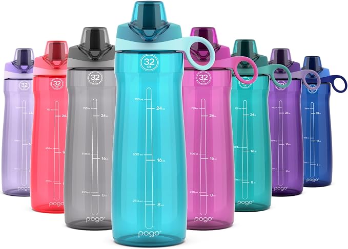 Pogo BPA-Free Plastic Water Bottle with Chug Lid, Blue Atoll, 32 oz.