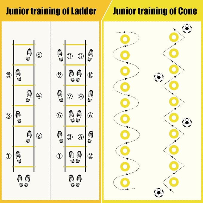 BORNEW 2 Pack Agility Ladder, Soccer Speed Training Equipment Set with Total 26 ft Agility Ladder, 12 Cones, 4 Adjustable Hurdles, Jump Rope, for Soccer, Basketball, Football, Kids, Youth, Adults