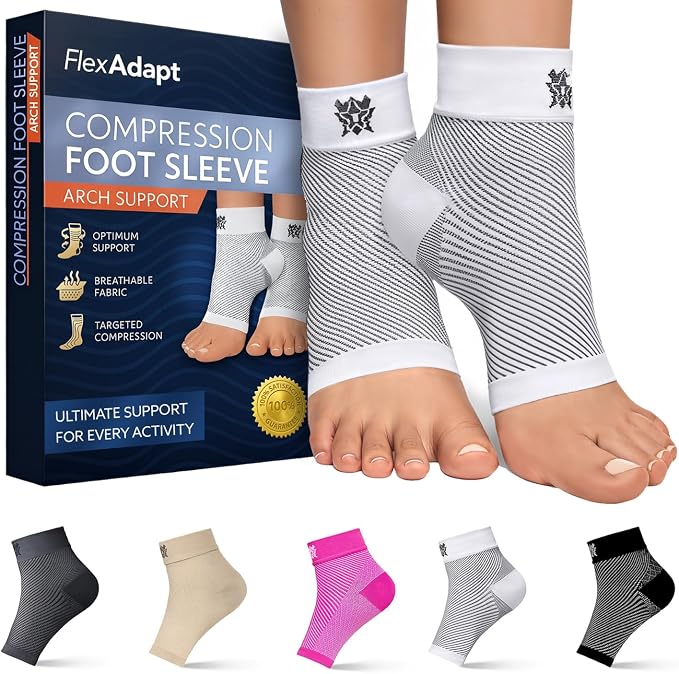 Compression Socks for Plantar Fasciitis & Achilles Tendonitis Relief – Pair of Ankle Compression Sleeves for Foot Swelling, Heel Spurs, Pain & Fatigue – Comfortable Arch Support Brace for Daily Use (White, Medium)