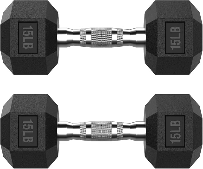 HANDBODE Rubber Encased Hex Dumbbell Pair, 2.5-65 lb | Non-Slip Handle Design for Secure & Comfortable Grip, Hand Weights for Strength Training, Fitness & Home Gym