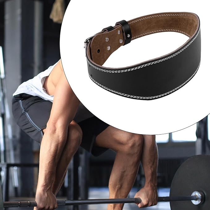 harayaa Weight Lifting Belt Adjustable Powerlifting Lumbar Back Support Sports Waistband PU Leather Double Prong Suitable for Men Women Gym Training