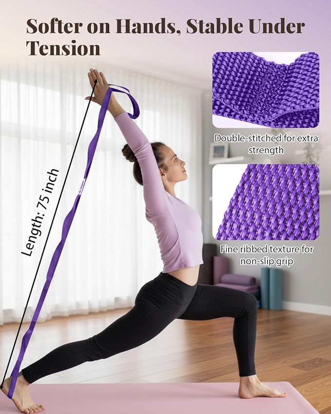 Trideer Stretching Strap with Loops & Leg Lifter, Non-Elastic PT-Style Physical Therapy Strap for Knee Replacement Rehab, Hamstring, Calf & Back Stretcher Mobility, Hip, Shoulder & Yoga