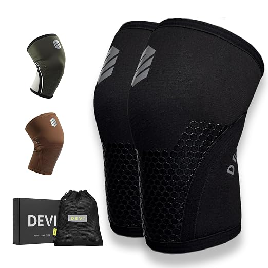 Knee Sleeves 7mm for Weightlifting, Squats, Fitness, Powerlifting, with Advanced 2026 Anti-Slip Design, Premium Neoprene, Constant Compression Brace, Gym Training Support - 1 PAIR - Men Women – DEVI (Black, XX-Large)