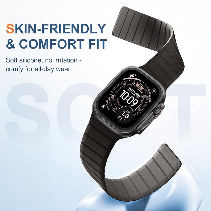 SNBLK Magnetic Band Compatible with Apple Watch Bands for Men 44mm 45mm 46mm 49mm 42mm 41mm 40mm 38mm Women, Secure Silicone Sport Loop Magnet Strap for iWatch Ultra 3 2 1 SE Series 11 10 9 8 7 6 5 4