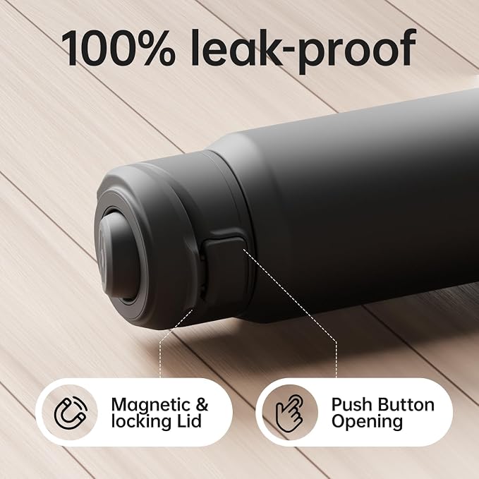 Insulated Magnetic Water Bottle - Reusable Stainless Steel Bottle with MagSafe Compatible Phone Holder - Keeps Cold for 24 Hours - Perfect for Gym, Sports, and Travel - Black 32oz