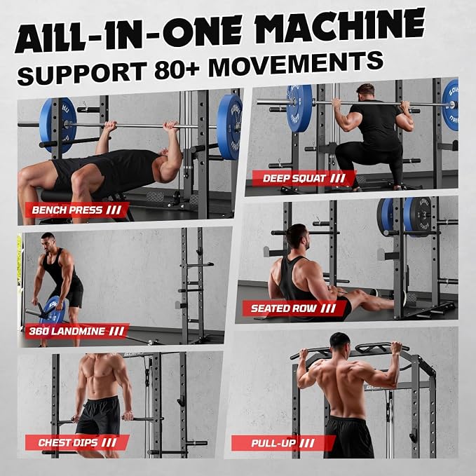 C1-V4 Power Cage, 2000LBS Squat Rack with LAT Pulldown, Multi-Function Weight Cage Strength Training Machine, Workout Cage with More Attachments for Home Gym Garage