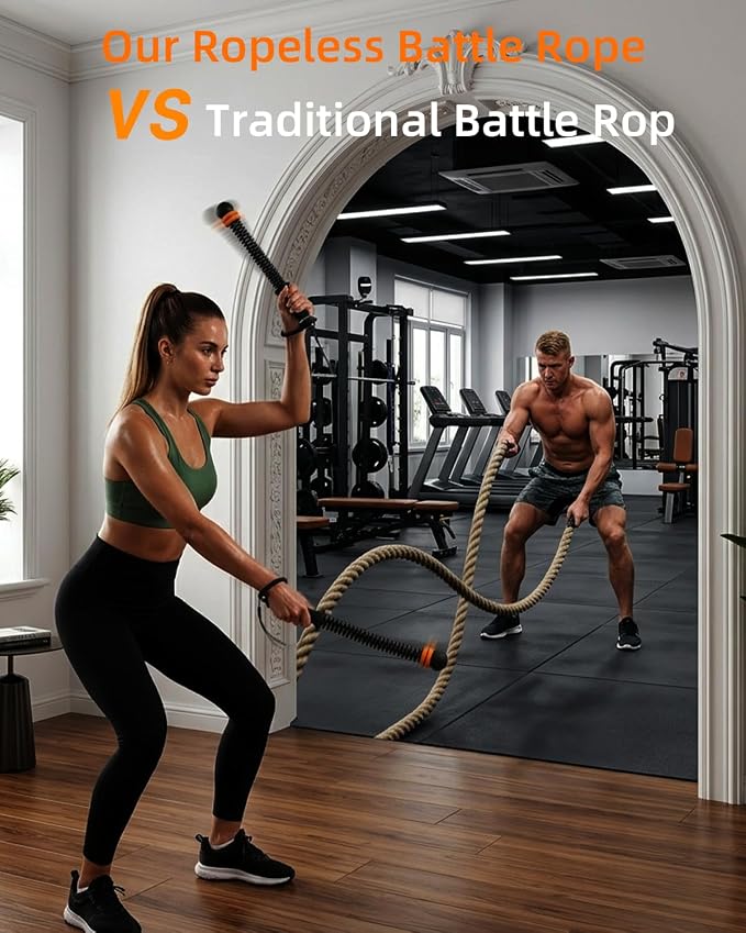 Pinailon Ropeless Battle Ropes Portable Cordless Strength Home Gym Black | Workout Exercise Rope for Strength Building, Heavy Duty, HIIT & Low-Impact Aerobic Training for Men & Women