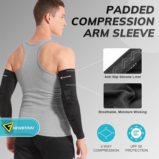 Newbyinn Padded Arm Sleeves 2 Pack, Elbow Forearm Crashproof Pads | for Football Basketball Volleyball Soccer