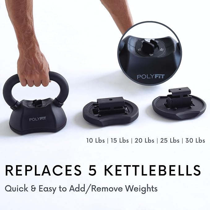 Polyfit Adjustable Kettlebell Set - 5-in-1 Weights for Home Gym | 5-in-1 adjustable weight design, 30/40/50 lb options, non-slip grip, cast iron build, compact for home gyms