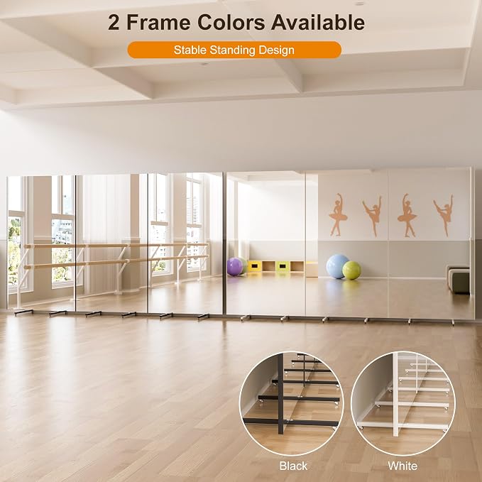 brisafe NanoMirror Non-Glass 118" x 71" Extra Large Mobile Dance Mirror with Wheels, Shatterproof Nano Film Rolling Gym Mirror for Studio, Yoga, Pilates, School & Home Gym, Black