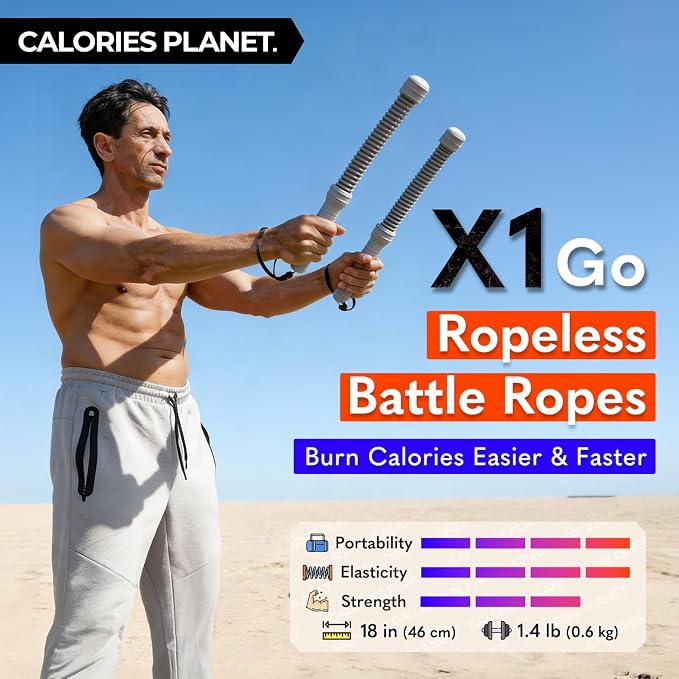 X1 Go Portable Ropeless Battle Ropes, Low-Impact HIIT Cardio Equipment | Beginner Friendly | Full Body Fat Burn | Zero Noise Cardio | Small Space Friendly | Apartment & Travel | High Elasticity