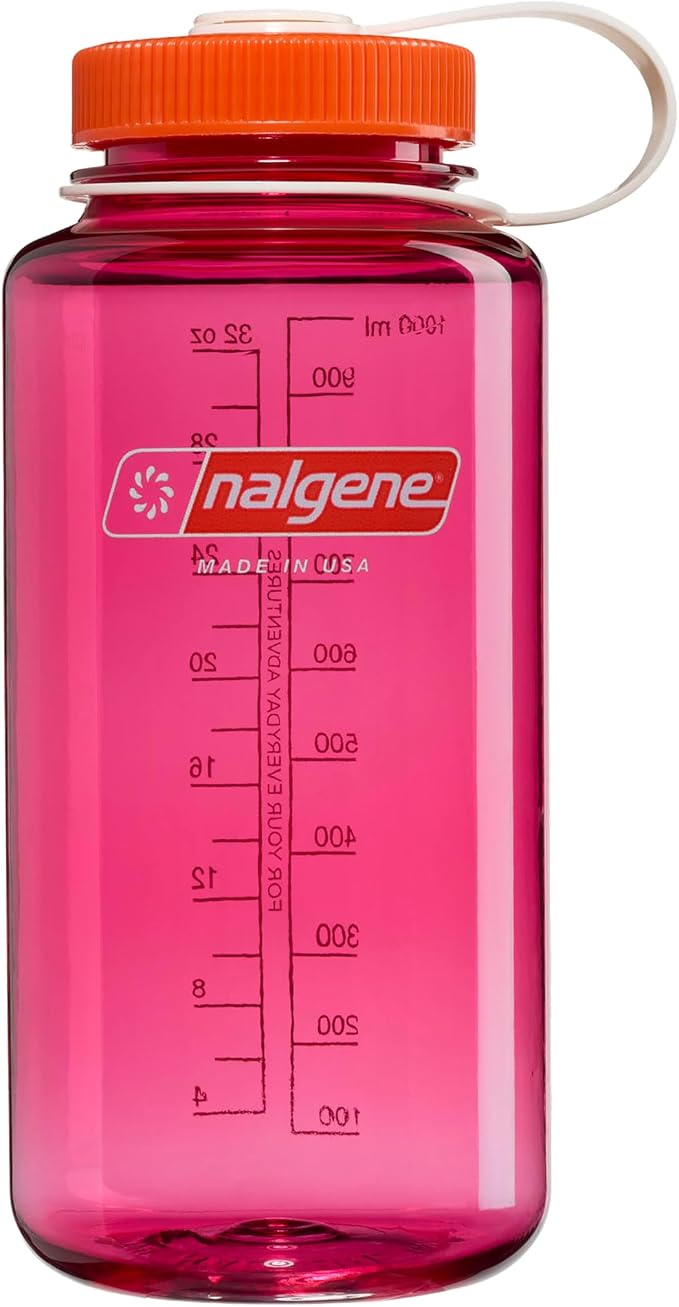 Nalgene 32 oz Wide Mouth Water Bottle, Thrill & Motion, Fuschia Purple w/Flame