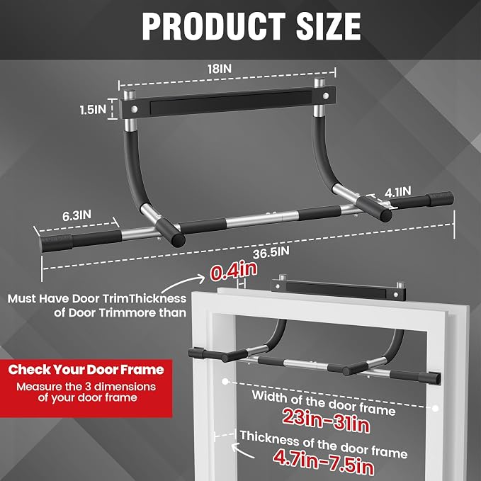 TOPOKO Pull Up Bar for Doorway, Heavy Duty Chin Up Station for Home Gym, Multi-Grip or Adjustable Door Frame Exercise Equipment for Upper Body Strength Training