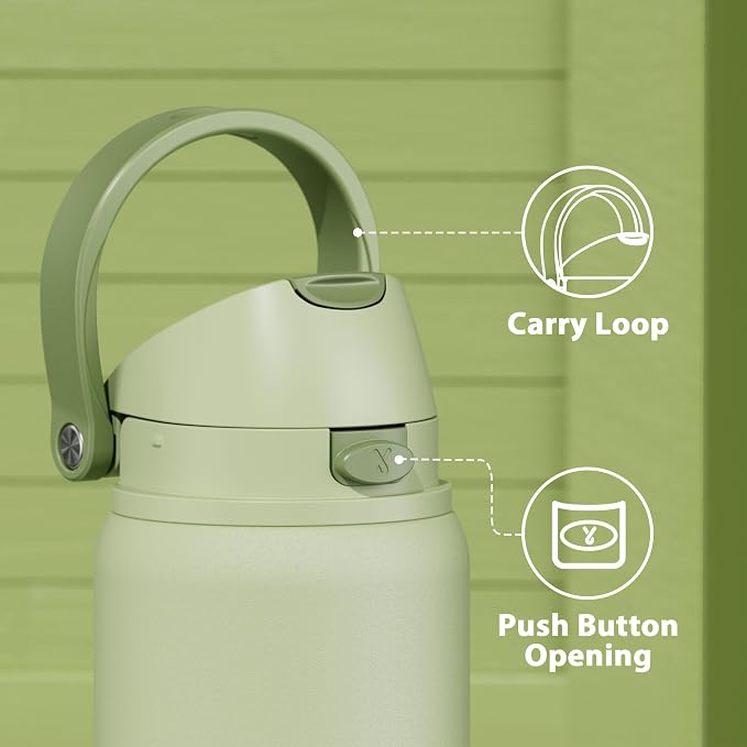 32 oz Insulated Water Bottle with Straw: Meoky Stainless Steel Metal Water Bottle with 2-in-1 Lid - Leak Proof, Cold for 24 Hours, Protective Silicone Base, BPA-Free for Sports Gym, Sage