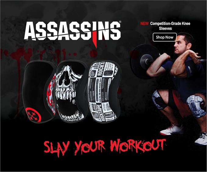 Rocktape Assassins Knee Compression Sleeves, Knee Brace for Weightlifting, Cross Training & Working Out - Reduce Strain & Swelling (2 Sleeves)
