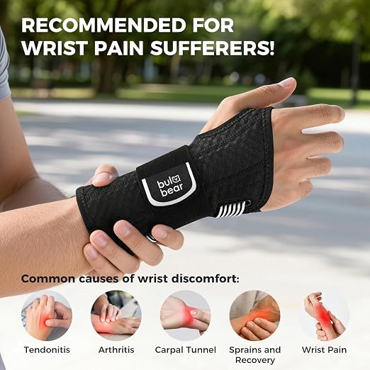 Carpal Tunnel Wrist Brace with Removable Splints, Breathable Wrist Support for Men & Women, Night & Work Support, Pain Relief, Tendonitis, Sprain, Rigid Hand Brace for Arthritis, Right Hand (S/M, Black/Gray)