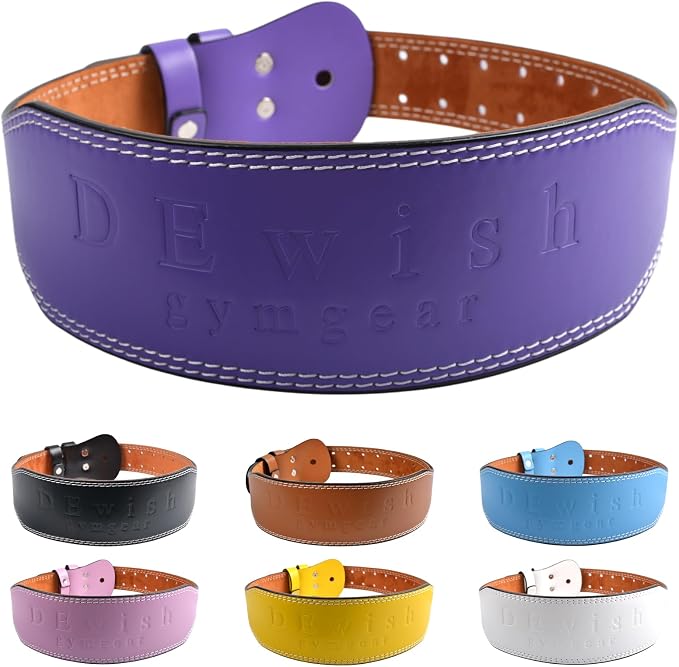 Leather Gym Fitness Belt, 4" & 6" Padded Lumbar Back Support, 10 Adjustable Holes for Weightlifting Powerlifting Bodybuilding Deadlift Squat Workout Strength Training