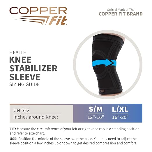 Copper Fit Health Knee Stabilizer Sleeve, Small/Medium, Black