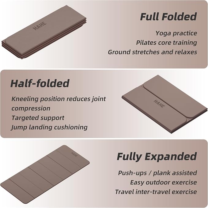 HAHE Foldable Yoga Mat 74"Lx32"Wx1/3"Thick, Folding Exercise Mats | Non-slip Wide Pilates Mats for Home Workout/Travel, Portable Yoga Mat Thick for Yoga/Pilates/Camping/Floor Exercises