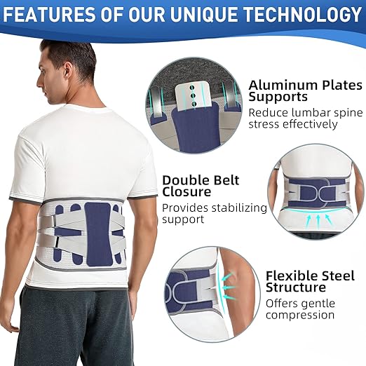 Back Brace for Lower Back Pain - Lumbar Support with Bionic Support System, Adjustable Belt for Men Women, Relieves Sciatica, Herniated Disc, Scoliosis, Posture Correction for Workout, Daily Use, Heavy Lifting(Blue,Small)