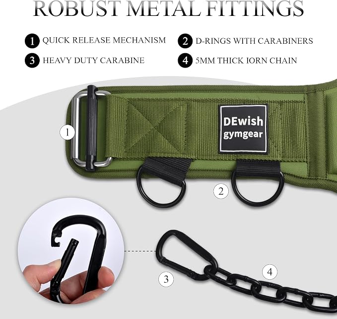 2-in-1 Weightlifting Belt with 36 IN Steel Chain & Self Locking, Dip Belt for Pull Up, Squat, Deadlifts & Added Weight Training