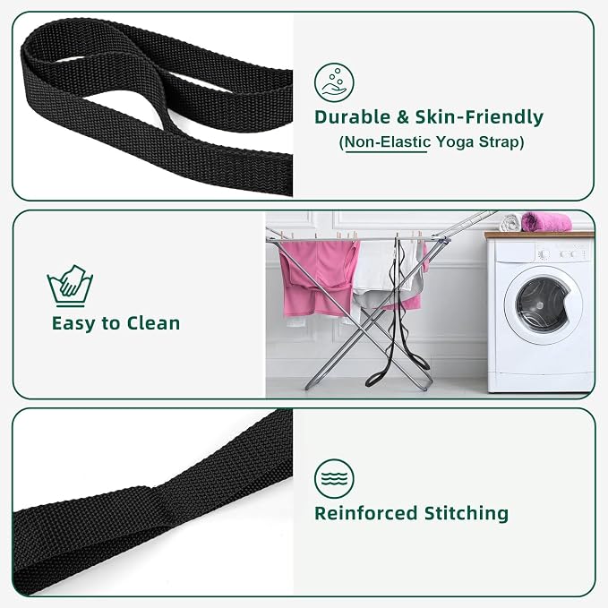 Abiarst Stretching Strap Yoga Straps for Physical Therapy, 10 Loops Non-Elastic Stretch Band for Pilates, Flexibility, Exercise and Gymnastics