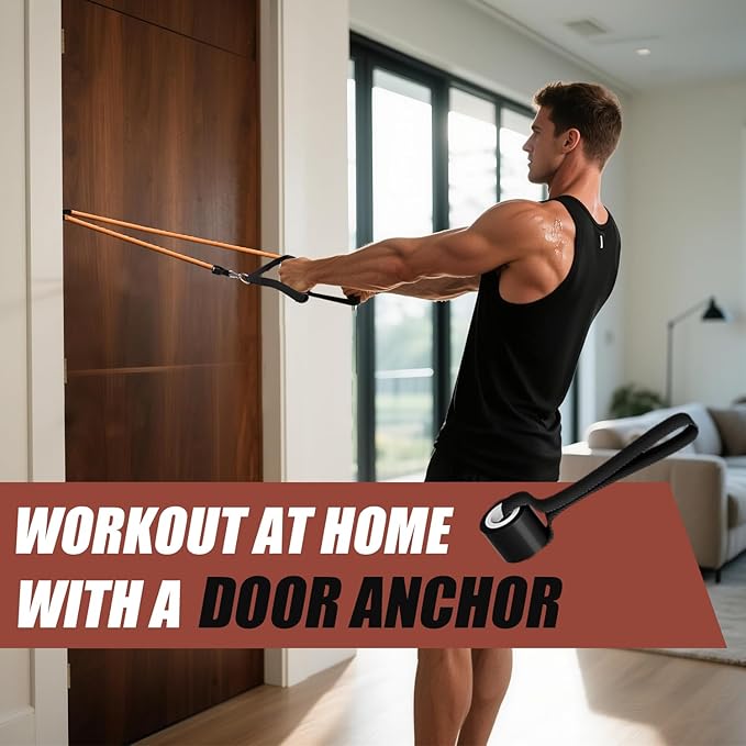 WHATAFIT Resistance Bands with Handles, 5-Level Exercise Bands for Workout | Natural latex,10-50 lbs, stackable to 150,Ankle Straps, Door Anchor,Guide. For Strength, Yoga,Home Gym,Travel & Workout.