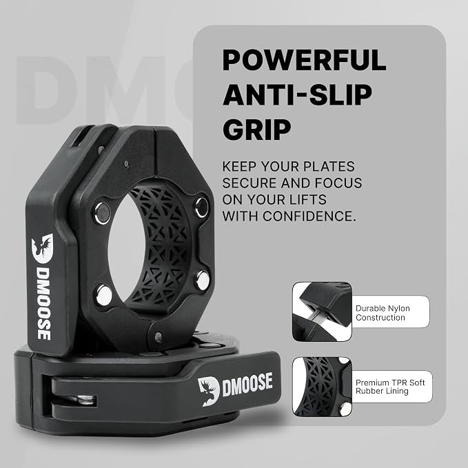 DMoose Fitness Barbell Clips 2 Inch (Pair) - Quick Release Olympic Barbell Clamps & Collars with Anti Slip TPR Grip for Secure Weightlifting and Powerlifting - Weight Clips for Bars at Home or Gym