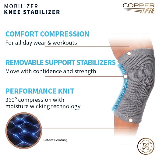 Copper Fit Mobilizer Knee Sleeve - S/M | Knee brace with stabilizers for arthritis support, tendonitis relief, compression, mobility, and recovery.