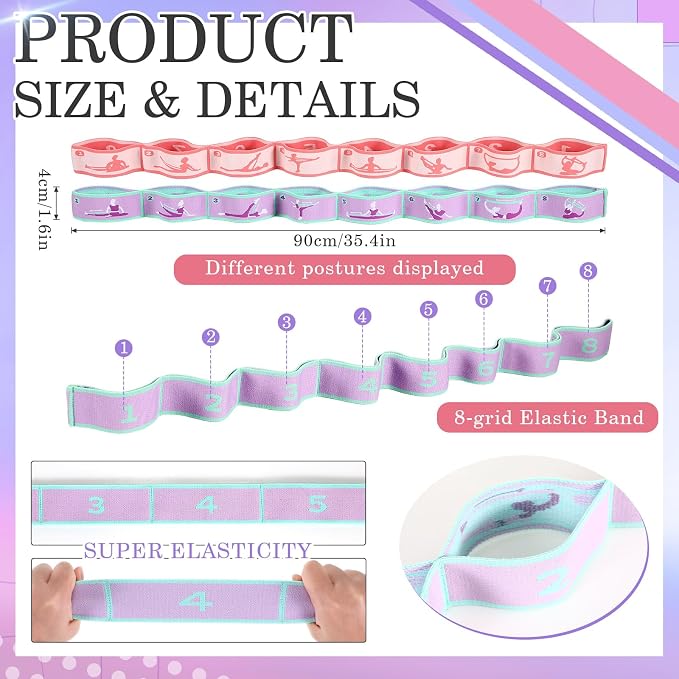 Stretch Strap for Kids Elastic Gymnastic Stretching Ballet Dance Band with 8 Loops Adjustable Exercise Training Resistance Strap for Children Stuff Pilates Latin Yoga Equipment