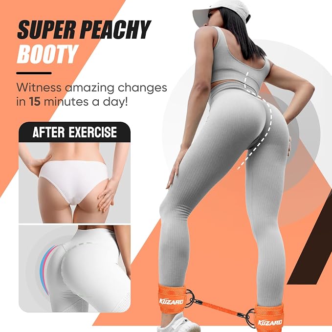 KUZARO Ankle Resistance Bands with Cuffs, Ankle Weights Bands for Working Out, Women Leg and Glutes Workout Equipment, Exercise Bands for Kickbacks, Butt and Booty Trainer, Home Gym Fitness Equipment