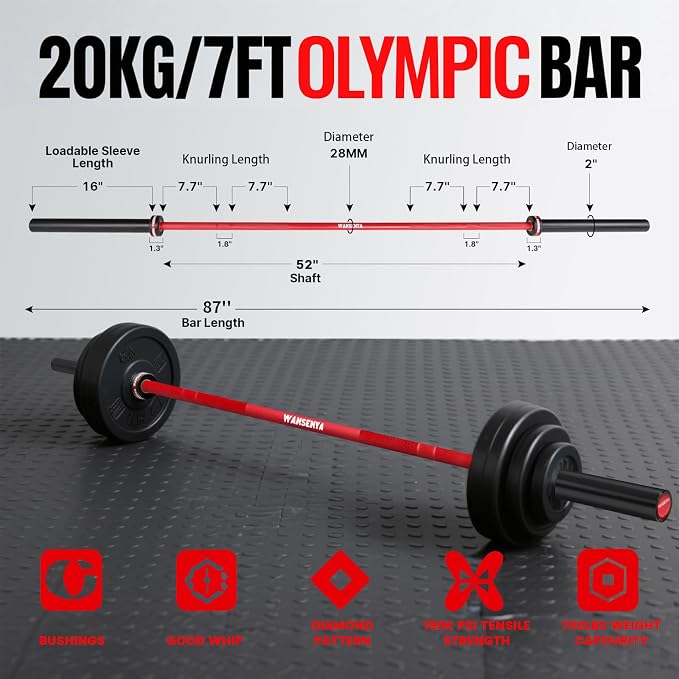 7FT Olympic Barbell 45lb,28MM 2 Inch Olympic Bar for No. 45 Steel,Olympic Weight Bars for Lifting,CrossFit,Bench Press,Deadlift,Squats,Strength Training bars