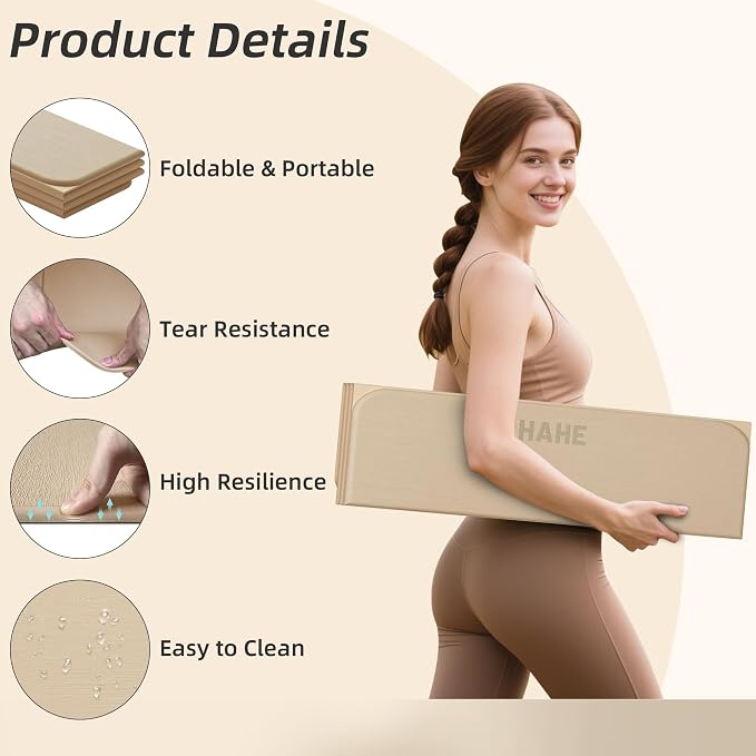 HAHE Foldable Yoga Mat 74"Lx32"Wx1/3"Thick, Folding Exercise Mats | Non-slip Wide Pilates Mats for Home Workout/Travel, Portable Yoga Mat Thick for Yoga/Pilates/Camping/Floor Exercises