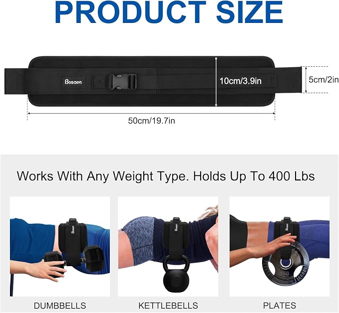 Hip Thrust Belt, Hip Thrust Belt for Dumbbells Heavy, Booty Belt for Hip Thrust with 6.5mm Thick Non-slip Padding & 400lbs Load-Bearing, Hip Thrust Band for Gym, Home Workouts, Dumbbell, Kettlebells