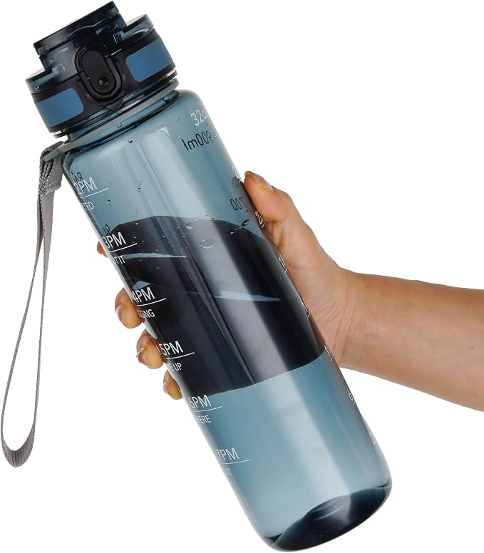 OLDLEY Water Bottle, 32oz Motivational Sports Water Bottle with Time Marker - Times to Drink - Tritan, BPA Free, Wide Mouth Leakproof,Misty Teal