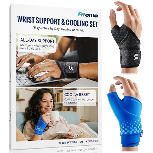 Carpal Tunnel Wrist Brace & Wrist Ice Pack Wrap Set, Wrist Recovery System | Wrist Pain & Swelling Relief, Moderate Wrist Support During Daily Activities, Reusable Cold & Hot Therapy, Reversible Fit