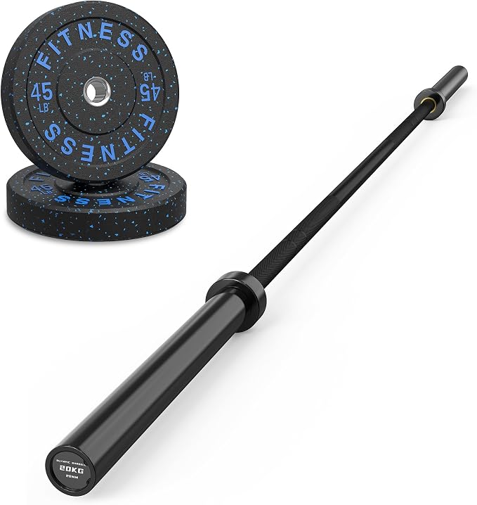 HANDBODE Olympic Barbell Set, 2-Inch Bumper Plates with Weight Plate Rack | Colored Crumb Rubber Weight Plates for Weight Lifting & Strength Training, 90–530 lb Set with 45 LB (20 kg) Olympic Barbell