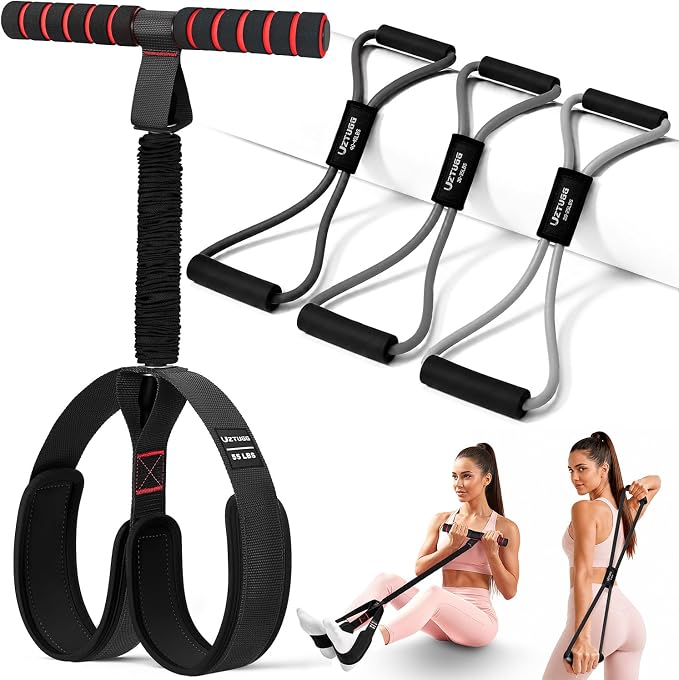 Resistance Bands with Handles Set, Leg/Core/ABS/Arm/Back/Hips Workout Equipment for Women, Portable Pedal Resistance Band & Figure 8 Resistance Bands, Exercise Bands for Pilates Yoga Stretching