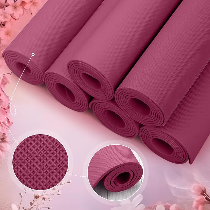Timgle 6 Pack Yoga Mats Bulk 68 x 24 Inches Non Slip Exercise Yoga Mat 4 mm Thick Anti Slip Tear Resistant Sports Gym for Fitness Stretching Home Workout and Studio