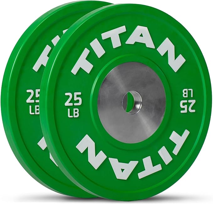 Titan Fitness Elite Olympic Bumper Plates, Competition Weight Plates, Rubber with Steel Hub Insert, Sold as a Pair, for Olympic Weightlifting and Cross-Training Workouts