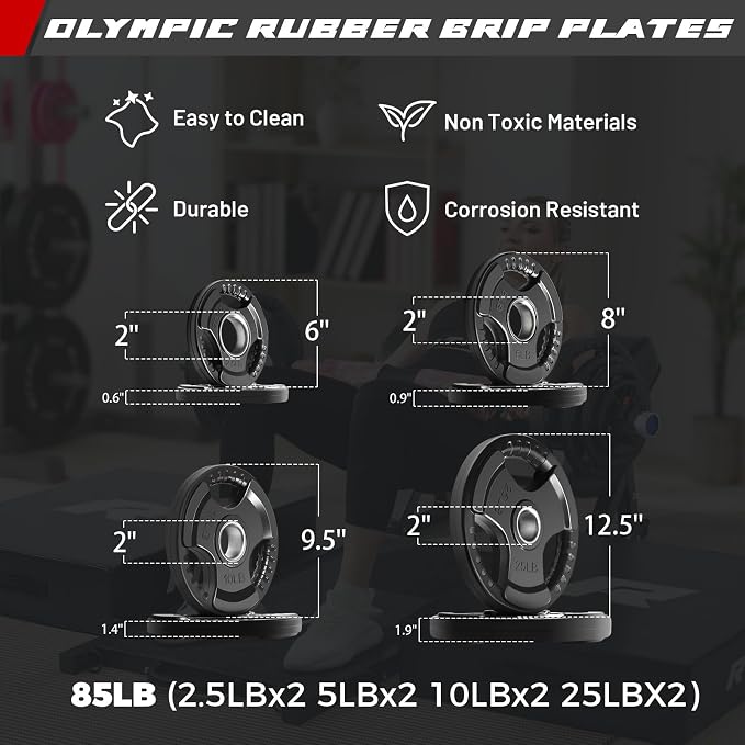 RitFit Barbell Weight Set - 4/6FT Olympic Barbell with Weight Plates (55-115LB Total) - Weightlifting Equipment for Squats, Curls, Deadlifts, Presses, Hip Thrusts