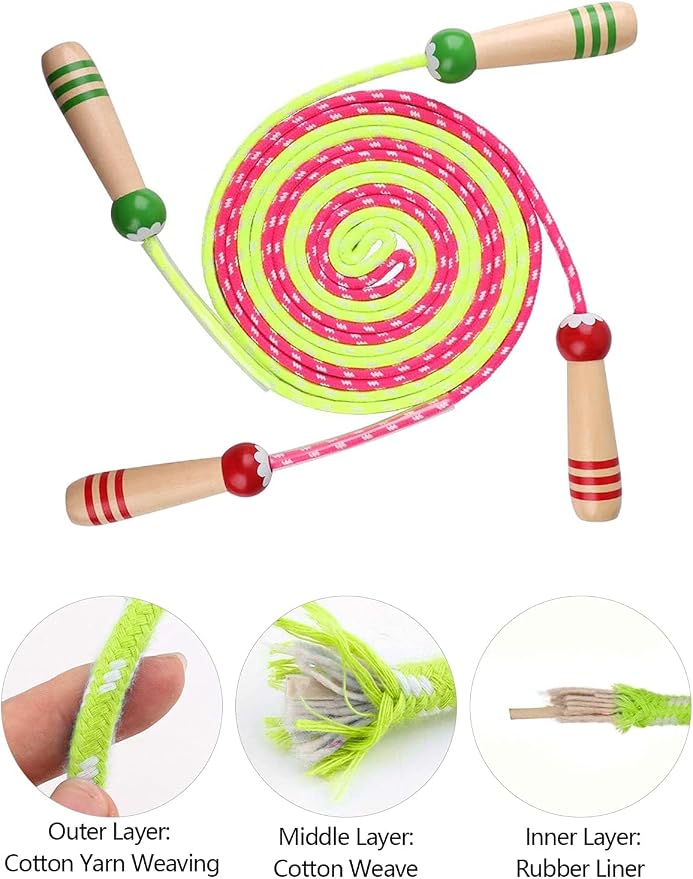 Jump Rope for Kids, Lorvain Adjustable Skipping Rope | Kids Jump Ropes with Wooden Handle for Girls Boys, Weighted Jumping Ropes for Fitness Workout Exercise Outdoor Fun Activity